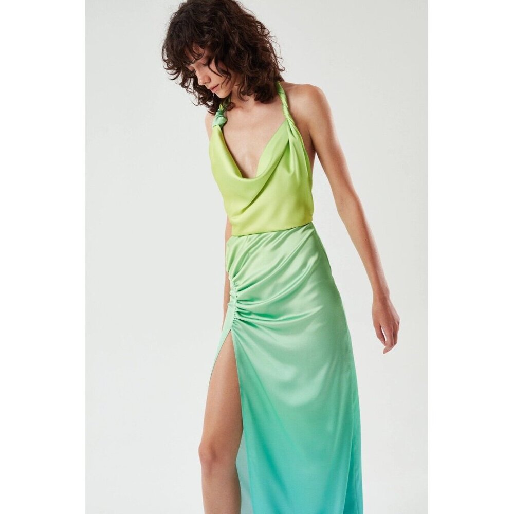 ILA Marella Dress Multi Yellow Green Halter Open Back